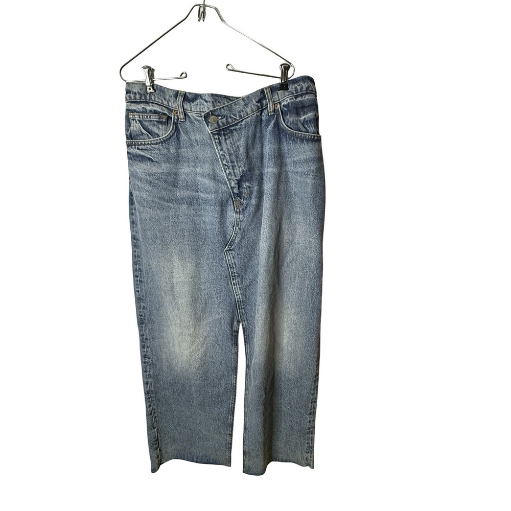 Reformation Nila Long Denim Maxi Jean Skirt Womens 31 High Slit Crossover Waist